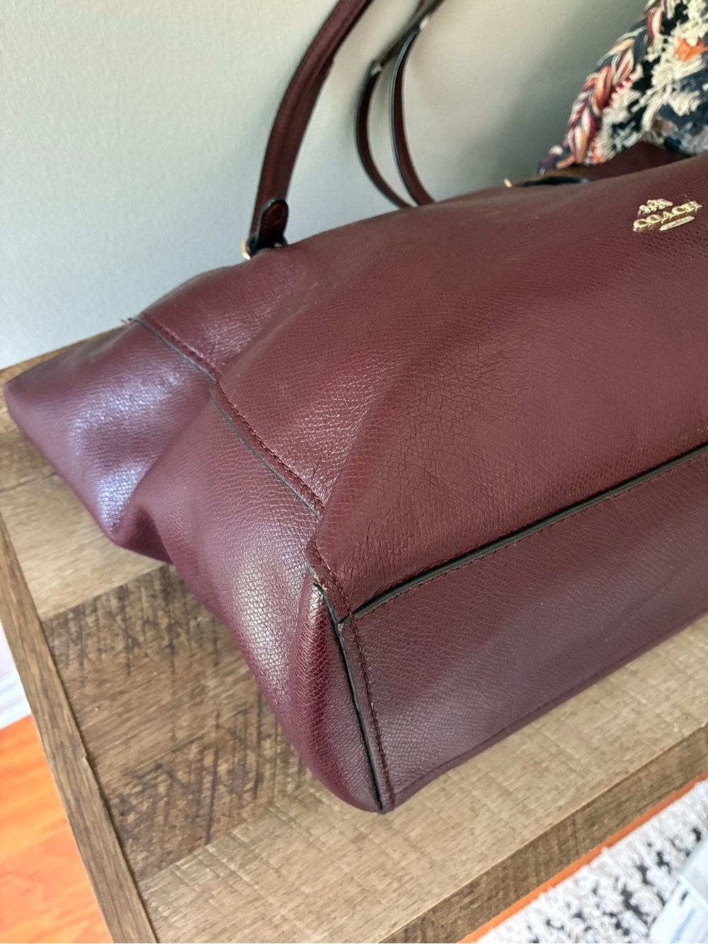 Coach Leather Turnlock Tote Purse, Oxblood Wine Red / Gold 36454 - Picture 11 of 16
